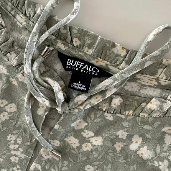 Buffalo David Bitton L Blouse soft floral green top shirt boho crochet minimal - Picture 3 of 8